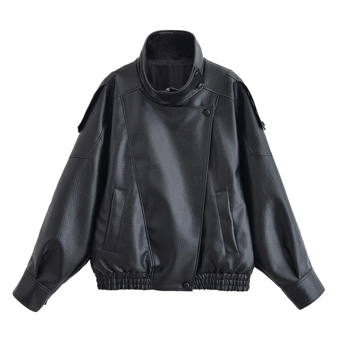 Women's PU Oversized Jacket – High Neck Zip Front Moto Street Style