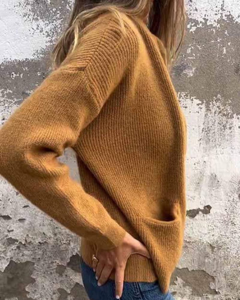 Women's Ribbed Full Zip Pocket Cardigan – Stand Collar Long Sleeve Everyday Wear