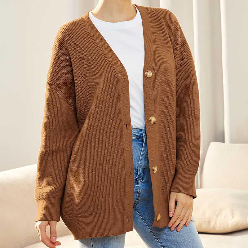 Women's Ribbed V-Neck Cardigan – Oversized Button Front Longline Knit Sweater