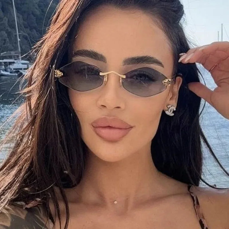Women's Rimless Geometric Oval Sunglasses – Gradient Lens Casual Summer