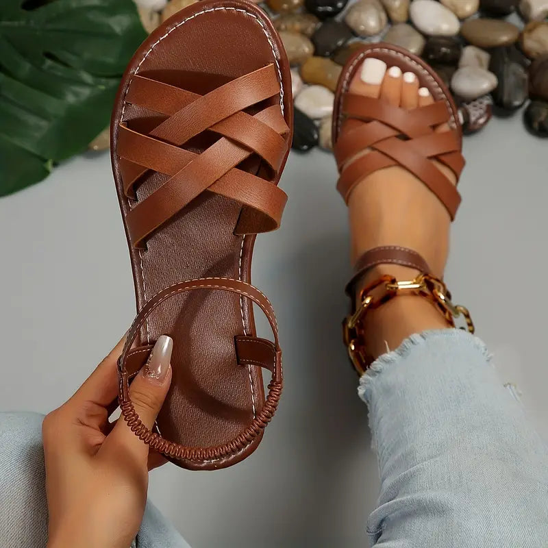 Women's Roman Flat Sandals – Crisscross Strappy Open Toe Ankle Strap Summer