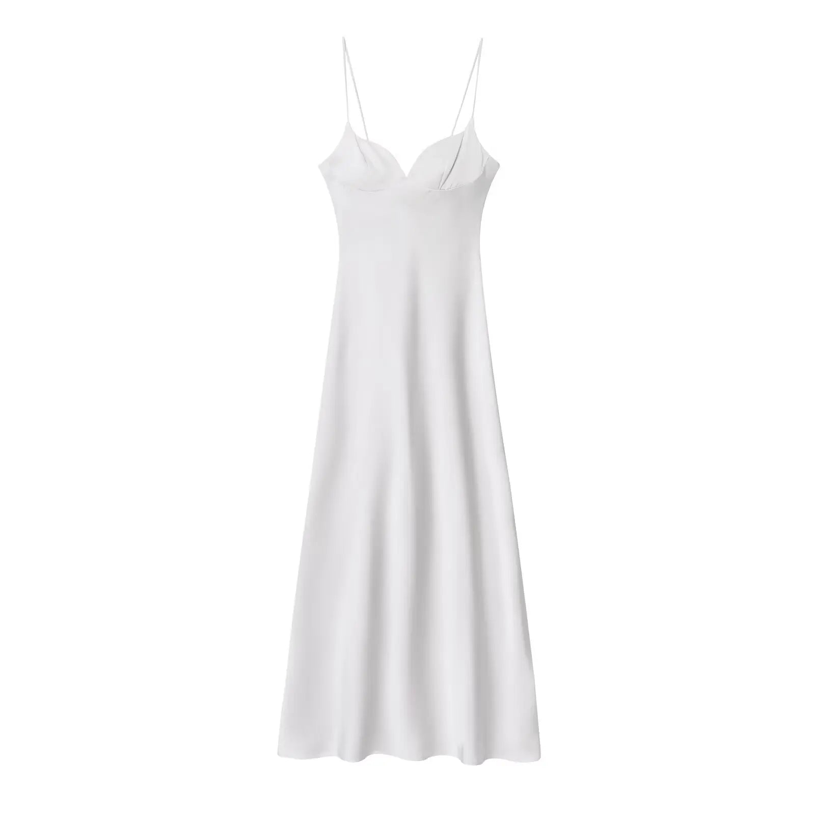 Women's Satin Slip Maxi – Spaghetti Strap V Neck Pocket Wedding Guest Dress