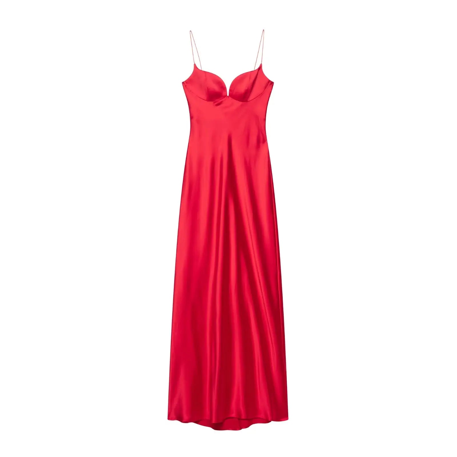 Women's Satin Slip Maxi – Spaghetti Strap V Neck Pocket Wedding Guest Dress