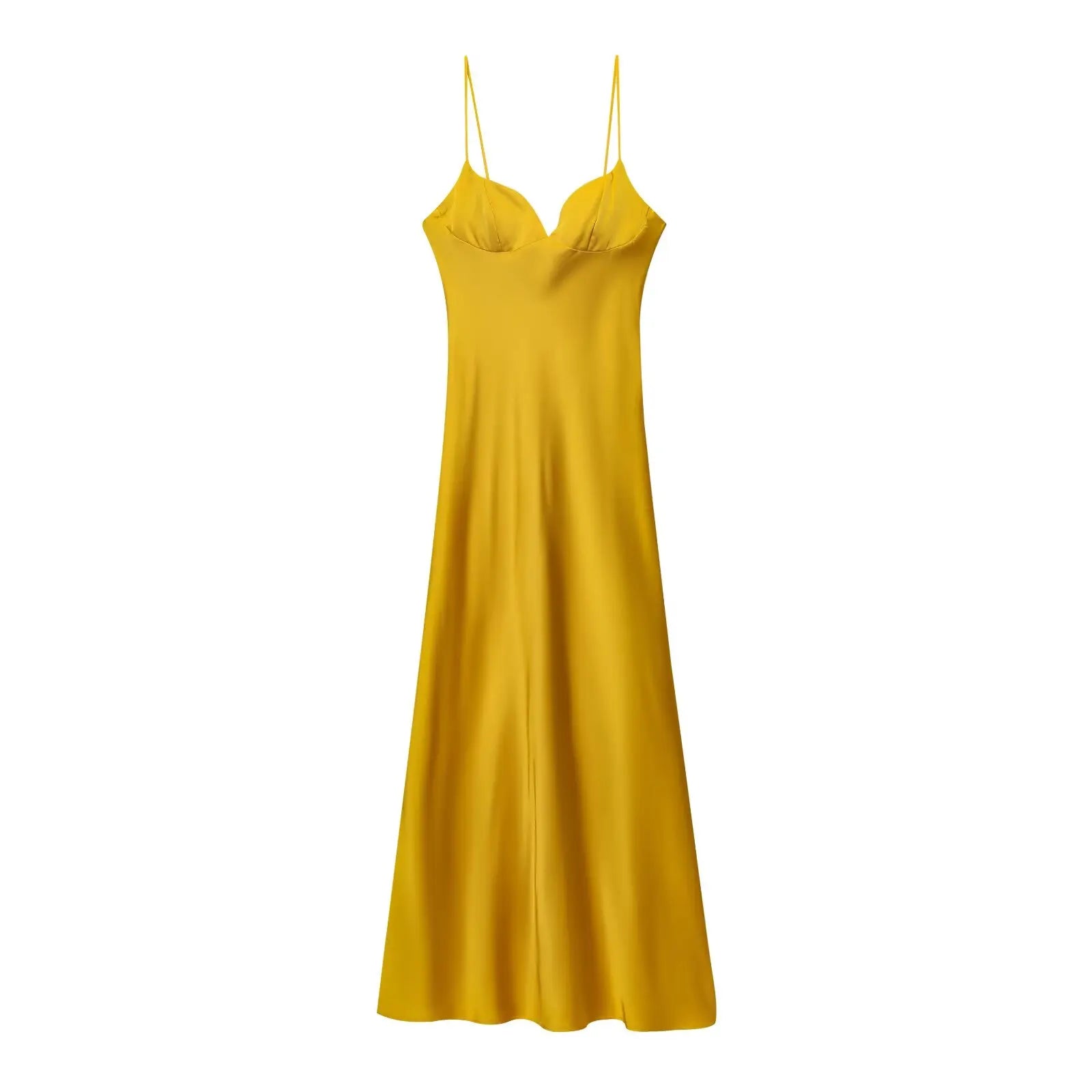 Women's Satin Slip Maxi – Spaghetti Strap V Neck Pocket Wedding Guest Dress