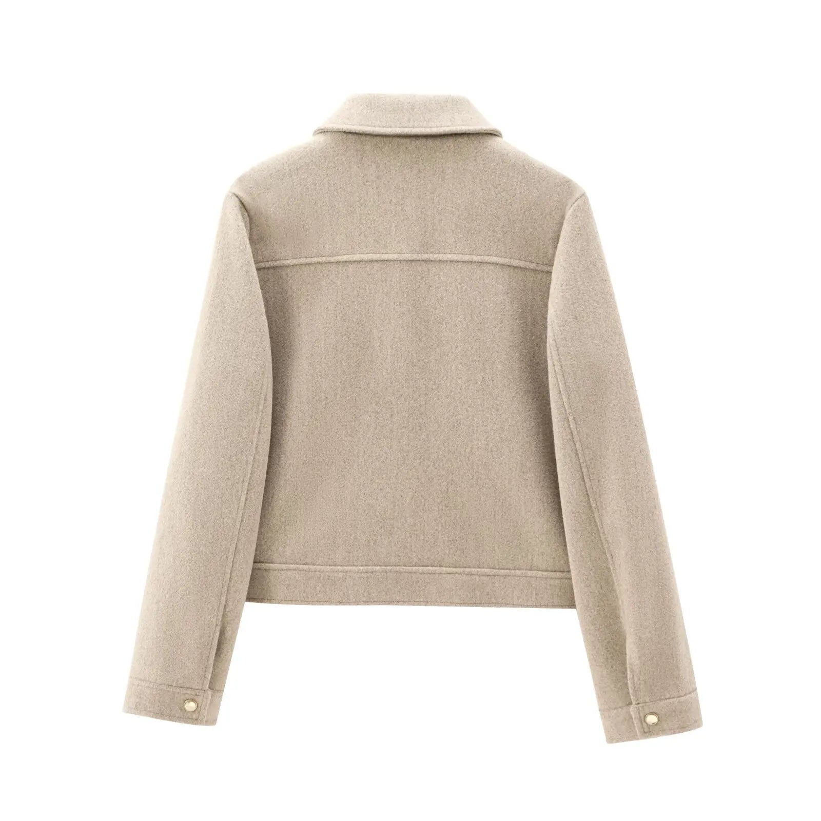 Women's Cropped Zip Front Bomber Jacket – Spread Collar Flap Pockets
