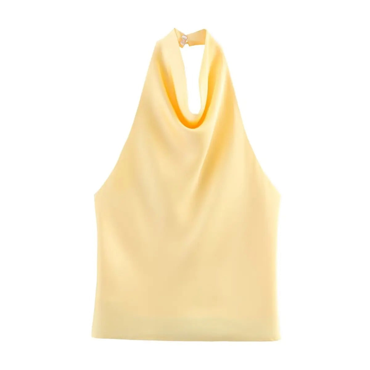 Women's Sleeveless Halter Top – Cowl Neck Open Back Cropped Summer Casual