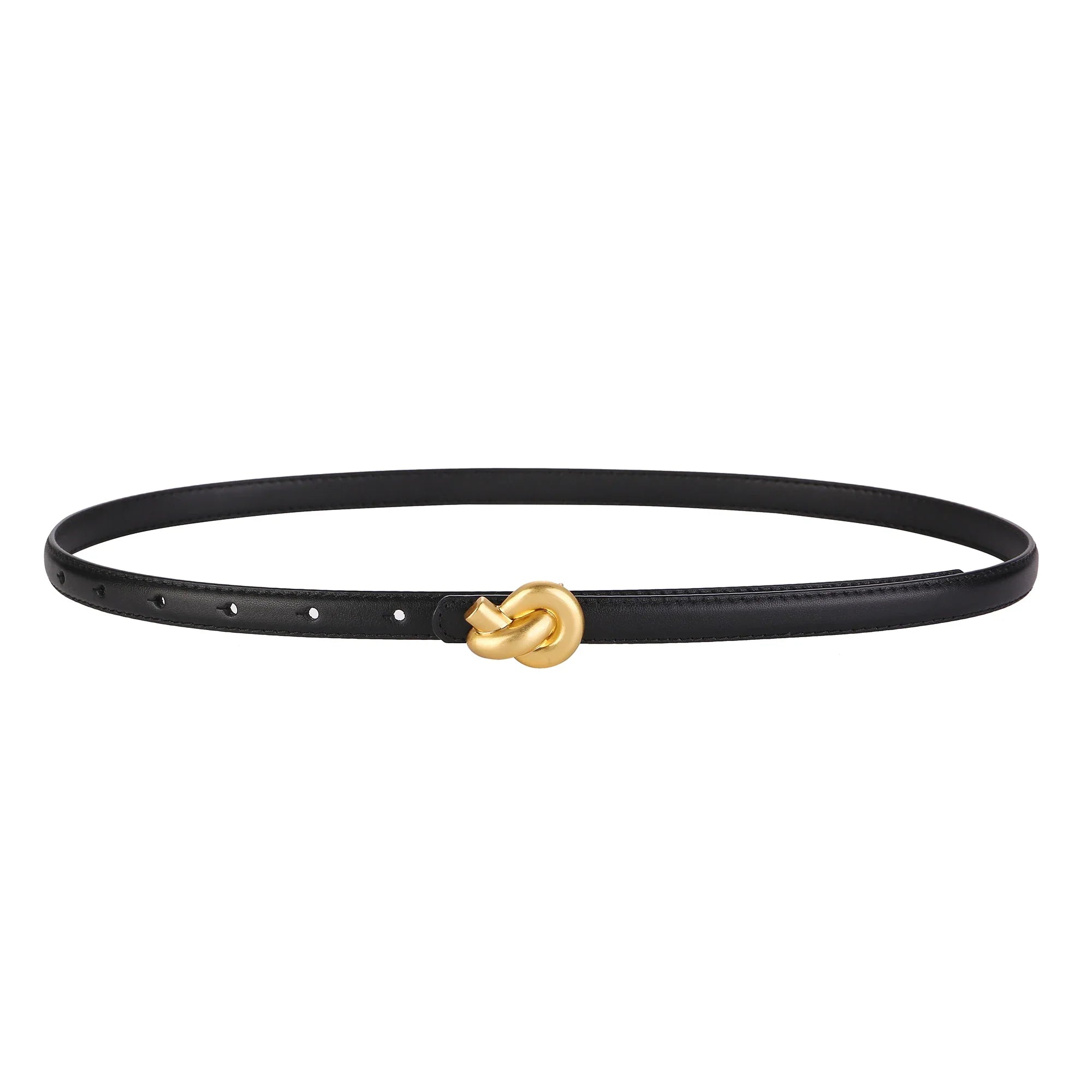Women's Slim Faux Leather Belt – Knot Buckle Topstitched Everyday Office