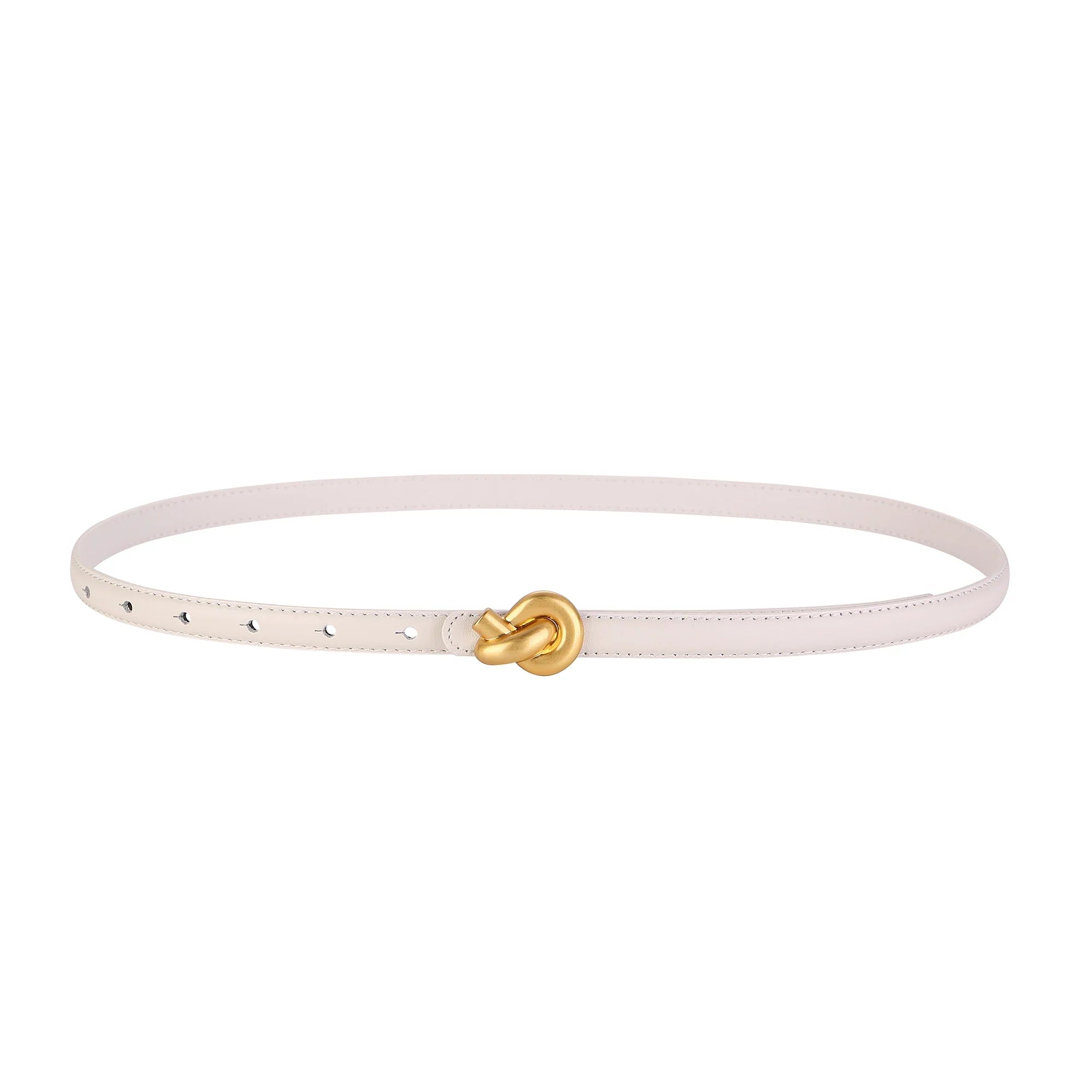 Women's Slim Faux Leather Belt – Knot Buckle Topstitched Everyday Office