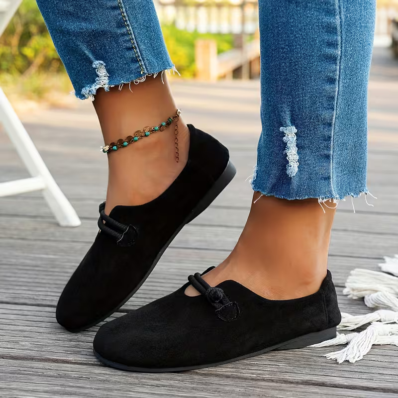 Women's Slip On Flat Loafers – Round Toe Knotted Strap Suede Casual Everyday