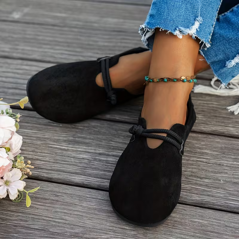 Women's Slip On Flat Loafers – Round Toe Knotted Strap Suede Casual Everyday