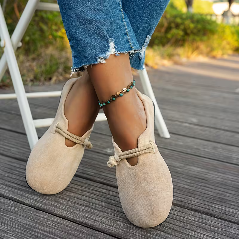 Women's Slip On Flat Loafers – Round Toe Knotted Strap Suede Casual Everyday