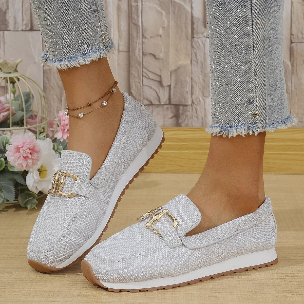 Women's Slip On Horsebit Loafers – Flat Knit Upper Round Toe Everyday