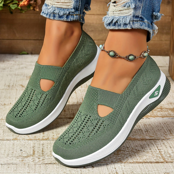 Women's Slip-On Knit Low Top Sneakers – Cut-Out Vamp Platform Walking Shoes