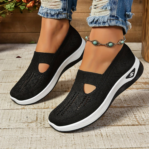 Women's Slip-On Knit Low Top Sneakers – Cut-Out Vamp Platform Walking Shoes