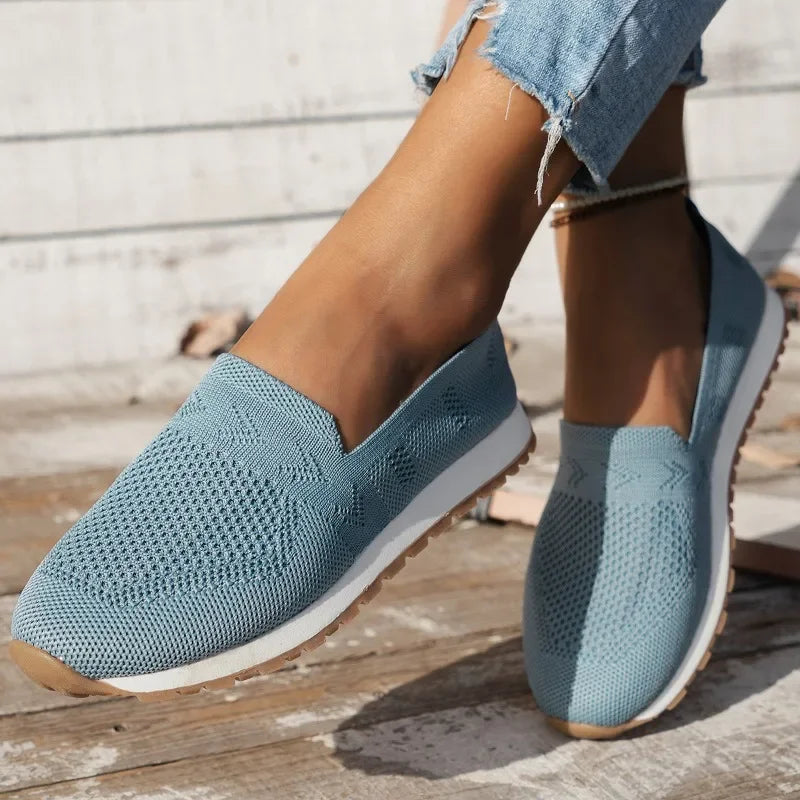 Women's Slip-On Knit Platform Sneakers – Closed Toe Flat Mesh Casual Walking