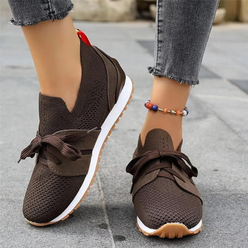 Women's Slip-On Knit Sneakers – Lace Up Front Enclosed Heel Loop Back Casual