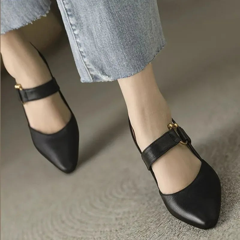 Women's Solid Pointed Toe Heels – Ankle Buckle Strap Block Heel Dress Shoes
