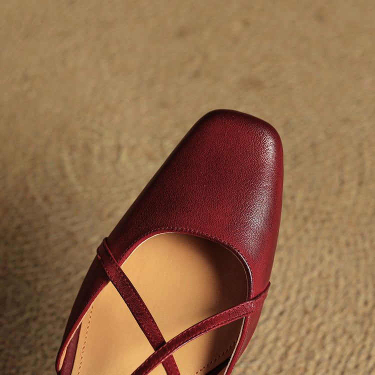 Women's Square Toe Slingback – Cross Strap Block Heel Office Work Shoes