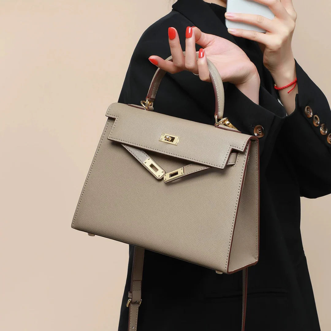 Women's Top Handle Crossbody Bag – Turn Lock Flap Structured Casual