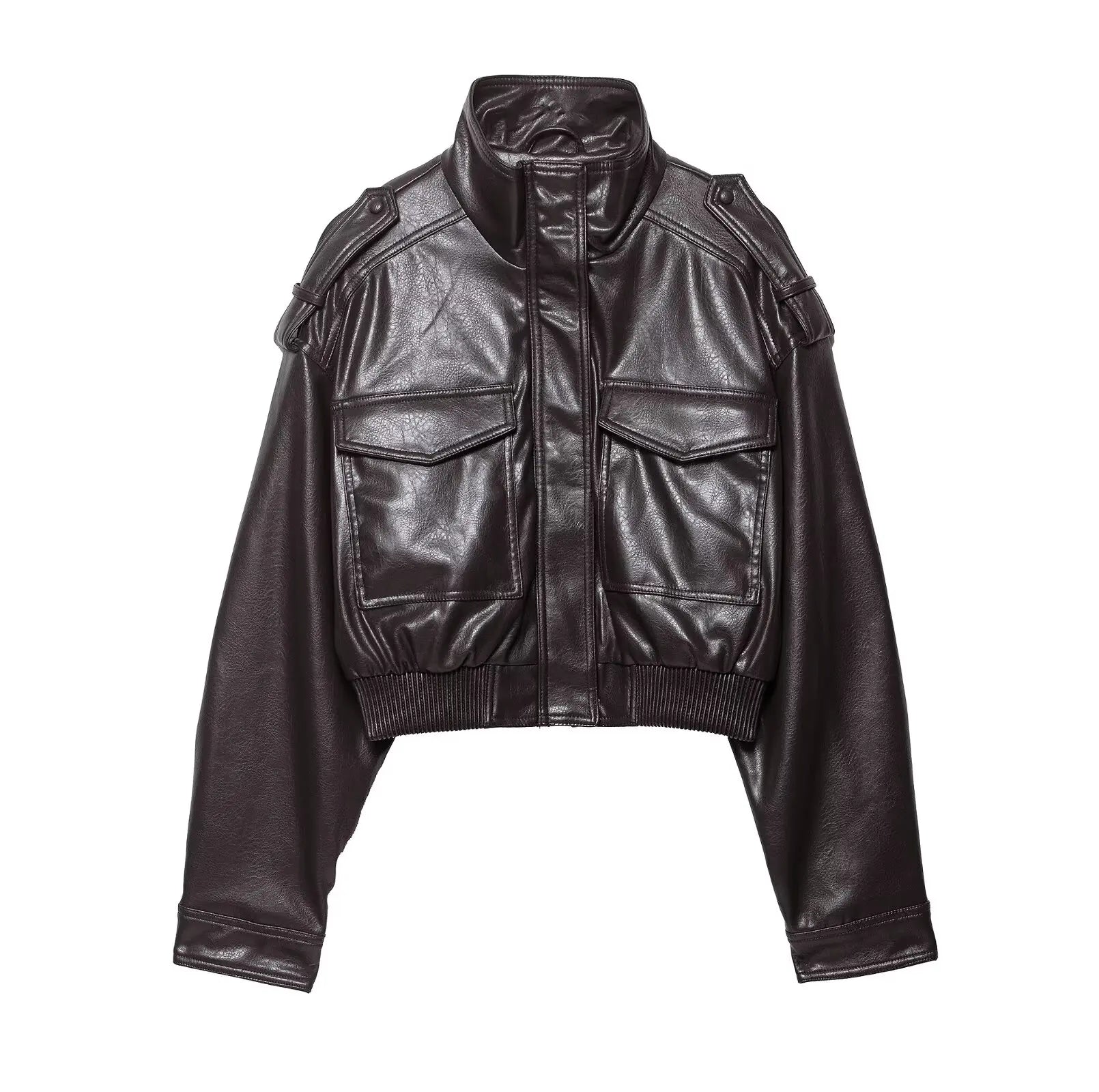 Women's Utility Cropped Jacket – Zip Front Patch Pocket Oversized Streetwear