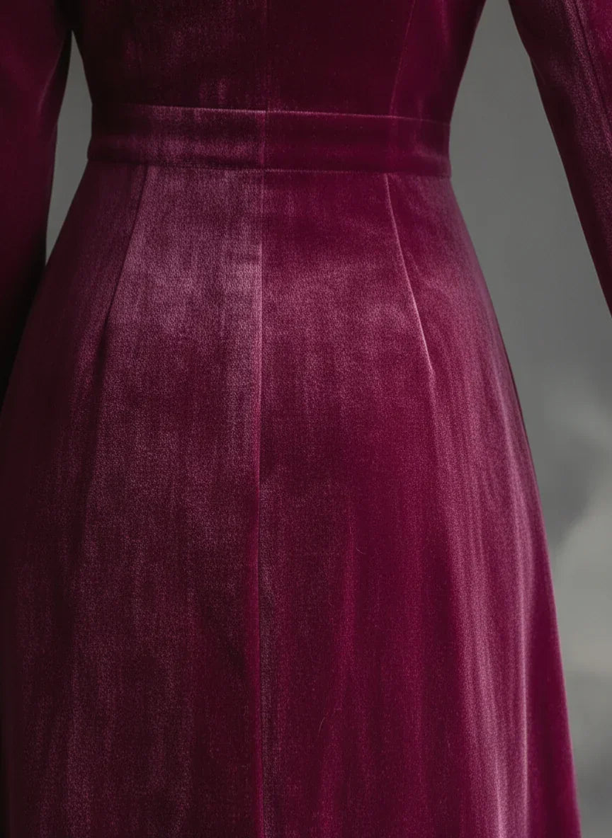 Women's Velvet Maxi Dress – Double Breasted Lapel Collar Wedding Guest