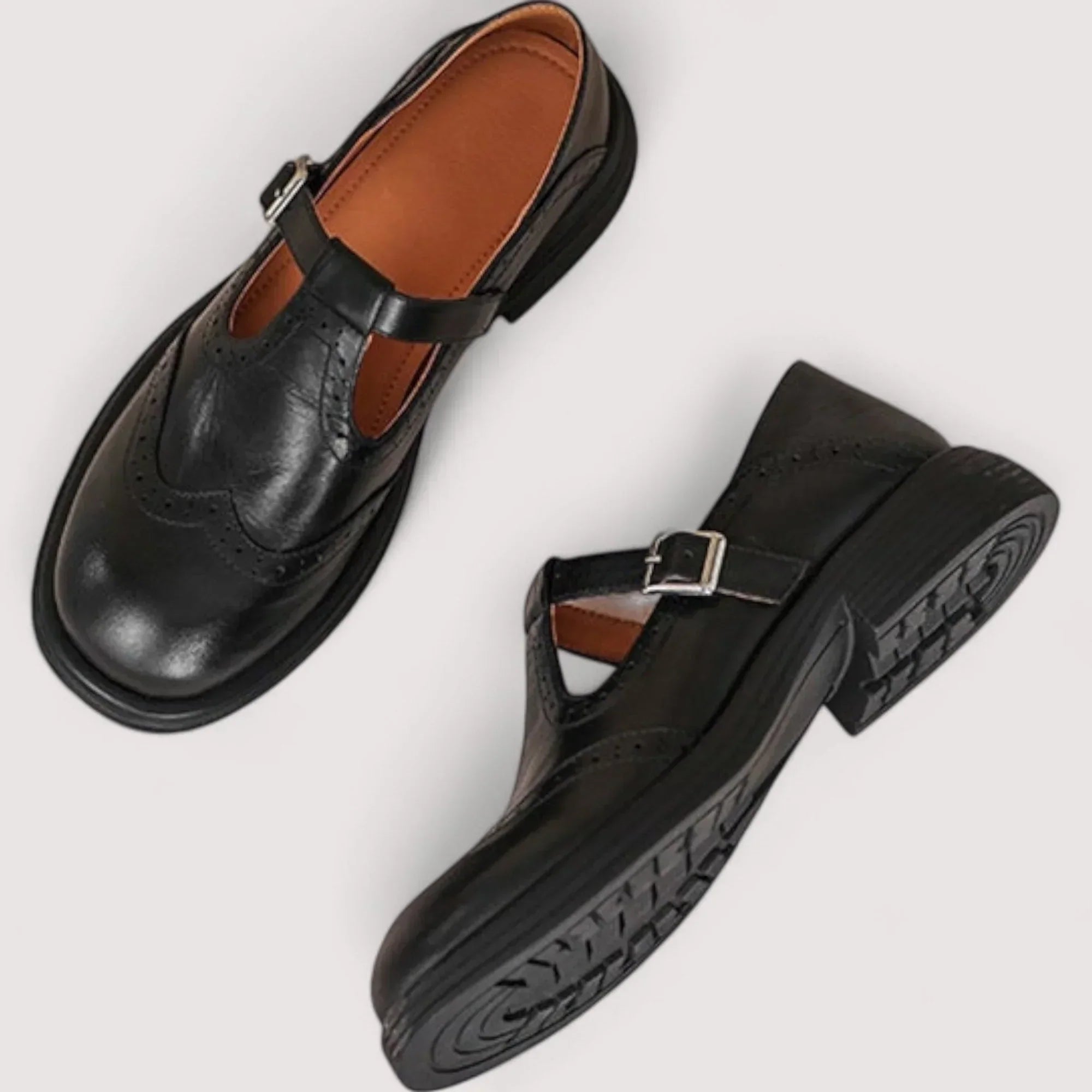 Women's Vintage Brogue Mary Jane Shoes – T-Bar Buckle Strap Closed Toe Retro
