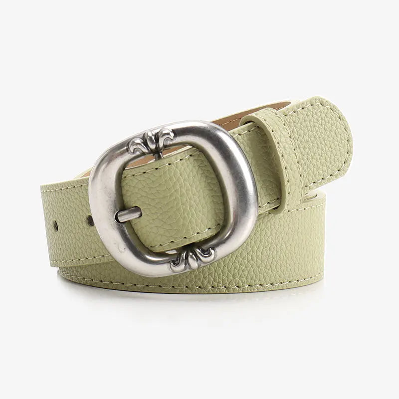 Women's Wide Faux Leather Belt – Oval Pin Buckle Pebbled Everyday Casual