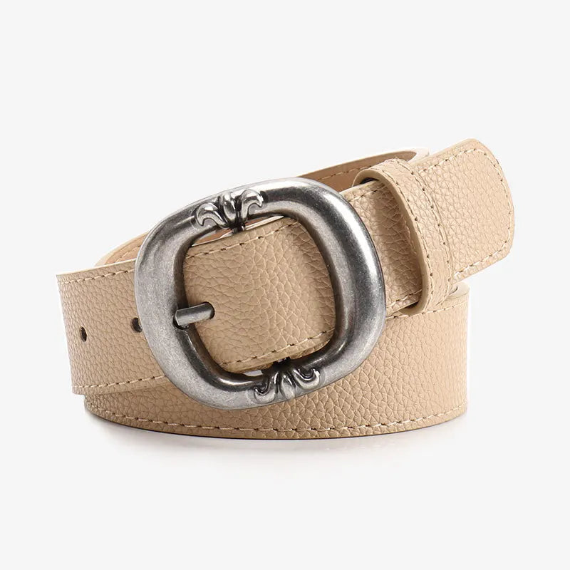 Women's Wide Faux Leather Belt – Oval Pin Buckle Pebbled Everyday Casual