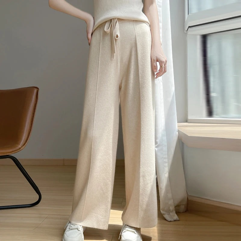 Women's Wide Leg Lounge Pants – Drawstring Waist Front Pleat Casual Winter