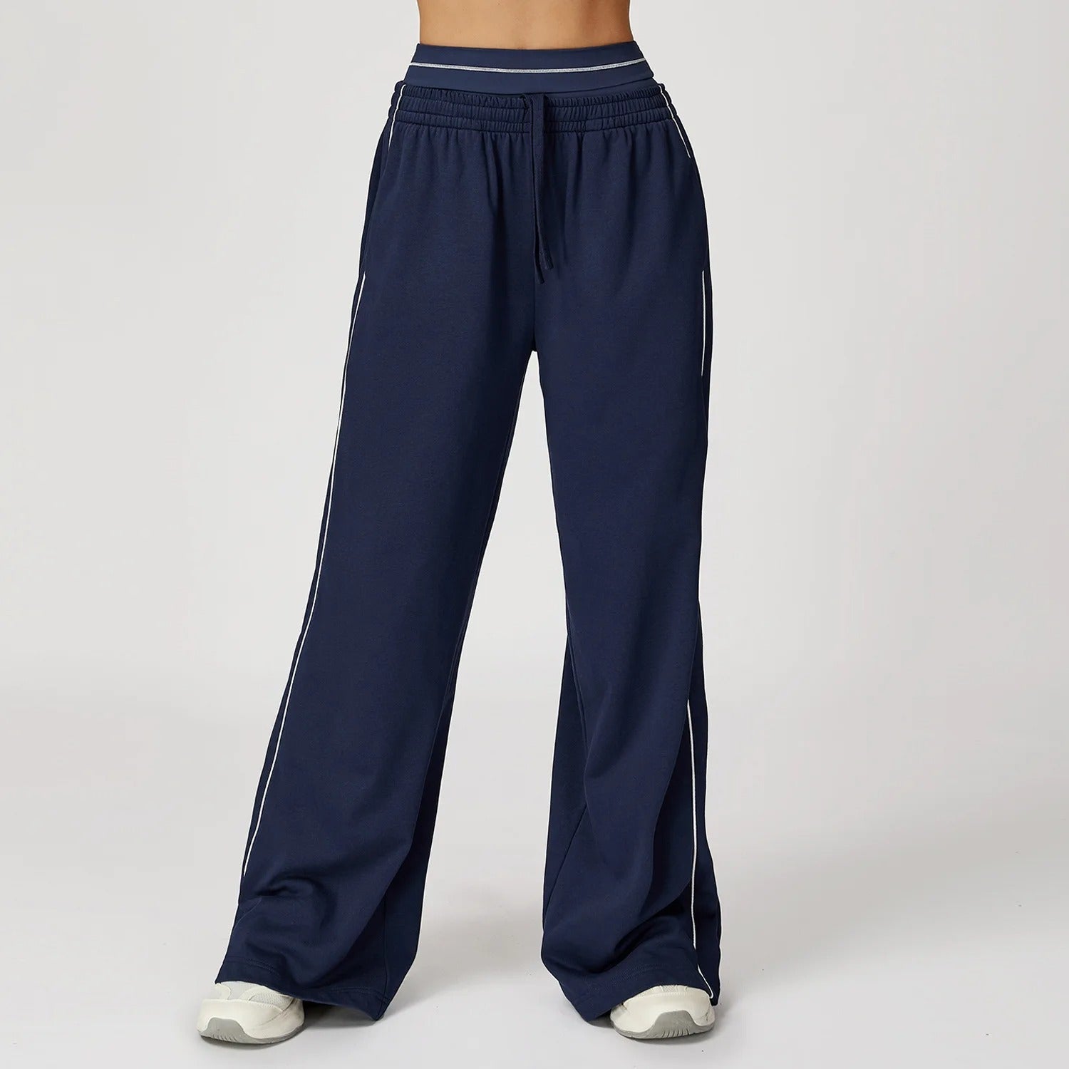 Women's Wide Leg Sweatpants – High Waist Drawstring Side Stripe Lounge Track