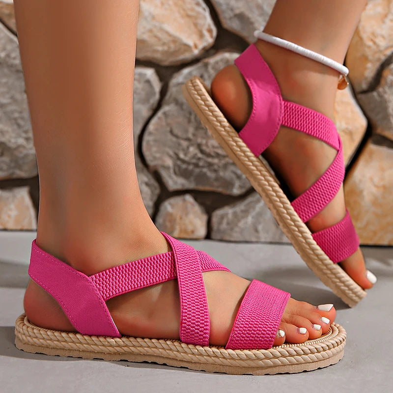 Women's Woven Cross Strap Sandals – Open Toe Rope Edge Platform Summer