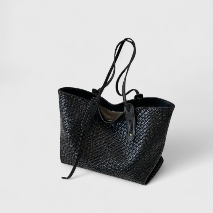 Women's Woven Texture Large Tote Bag – Basket Weave Double Strap Everyday Work