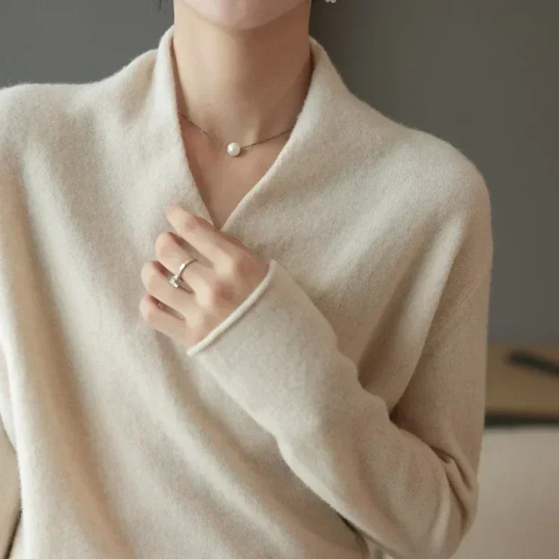 Women's Wrap Front V Neck Knit Sweater – Long Sleeve Crossover Smart Casual