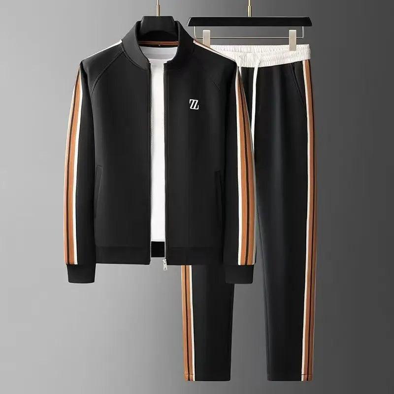 Men's 2 Piece Tracksuit Set – Zip Up Stand Collar Jogger Stripe Casual