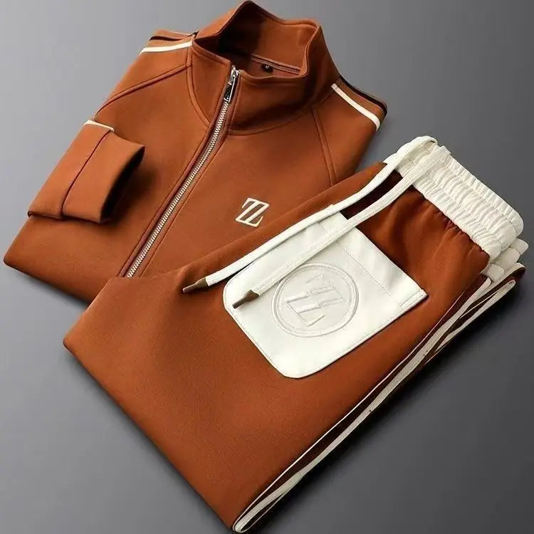 Men's 2 Piece Tracksuit Set – Zip Up Stand Collar Jogger Stripe Casual
