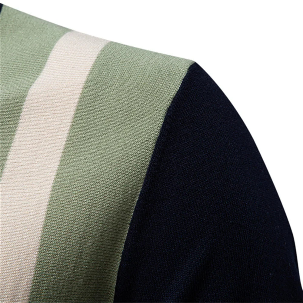 Men's Bold Vertical Stripe Knit Polo – Two Button Short Sleeve Golf