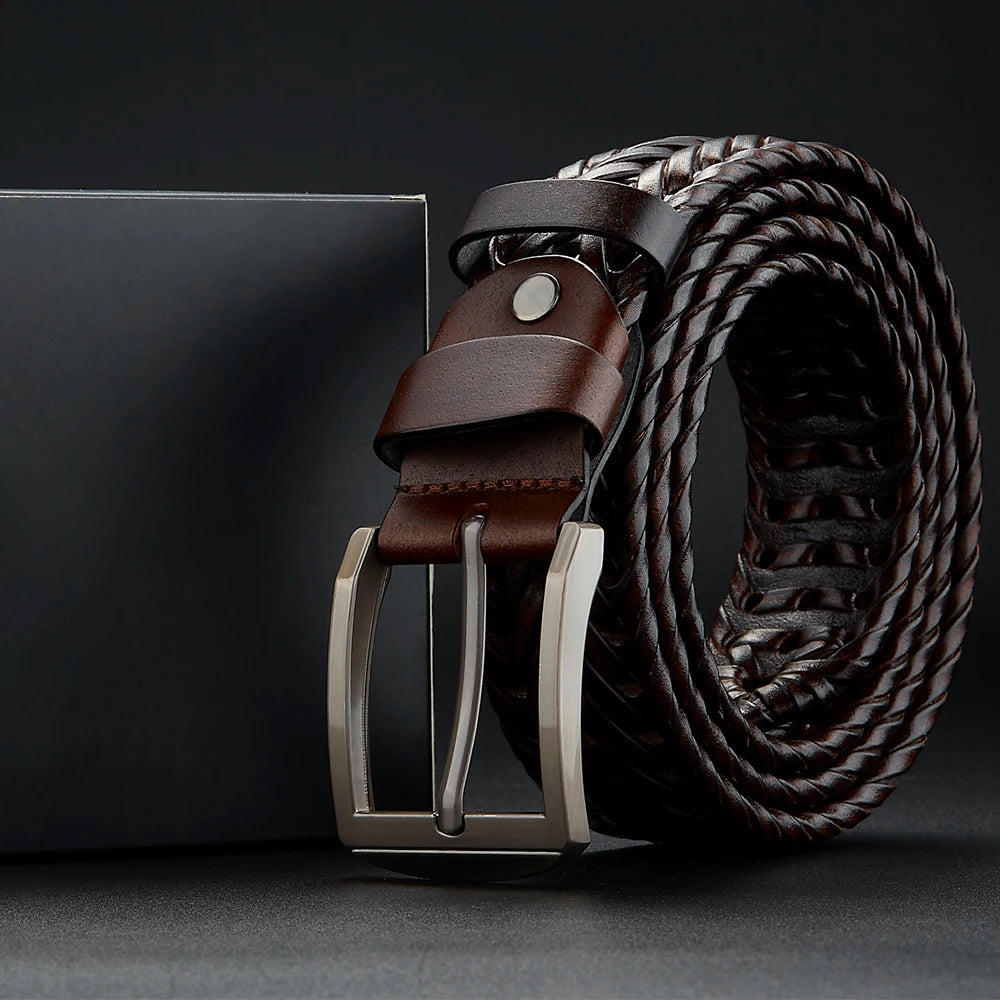 Men's Braided Belt – Rectangular Pin Buckle Woven Strap Smart Casual