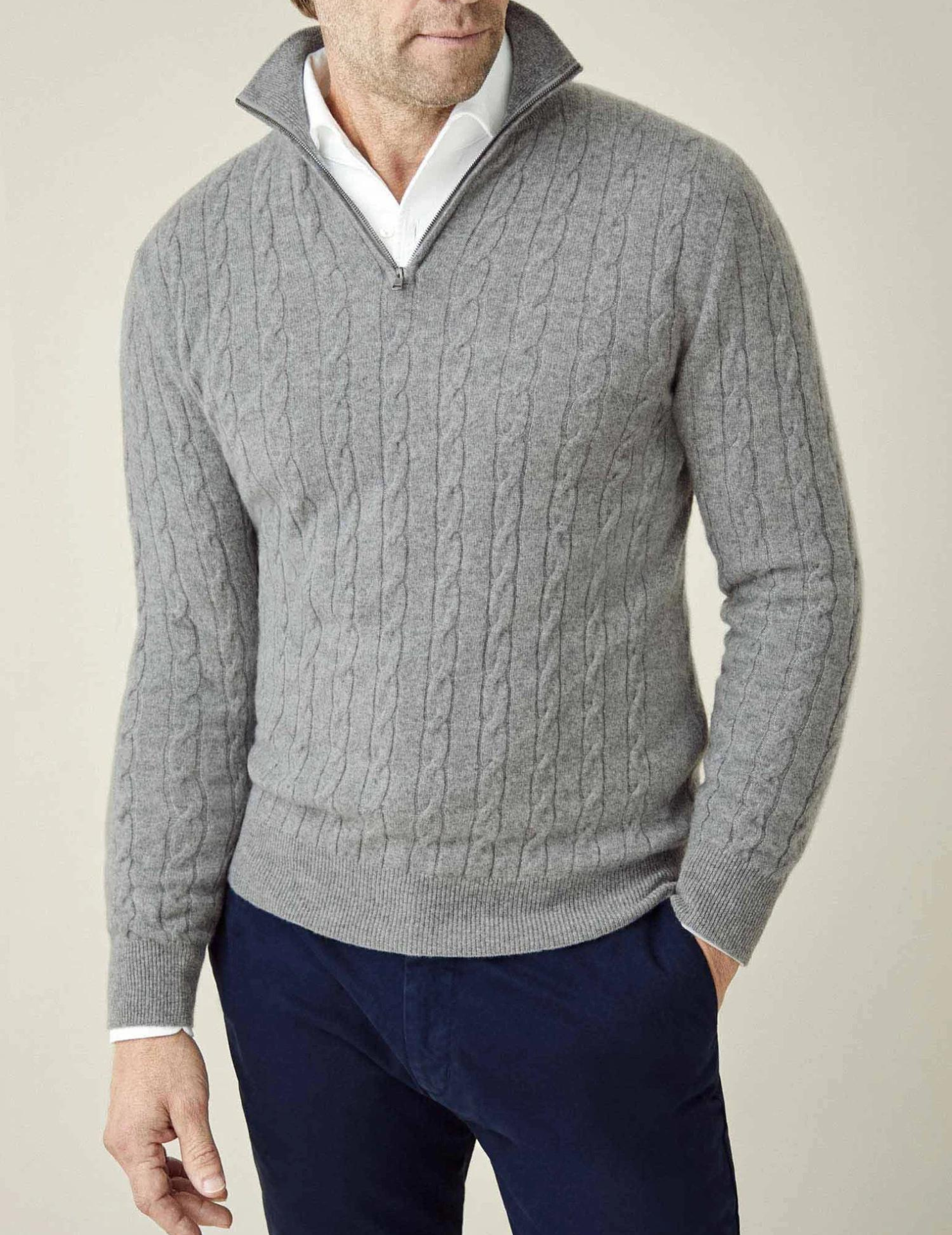 Men's Cable Knit Half Zip Stand Collar Sweater – Long Sleeve Smart Casual Wear