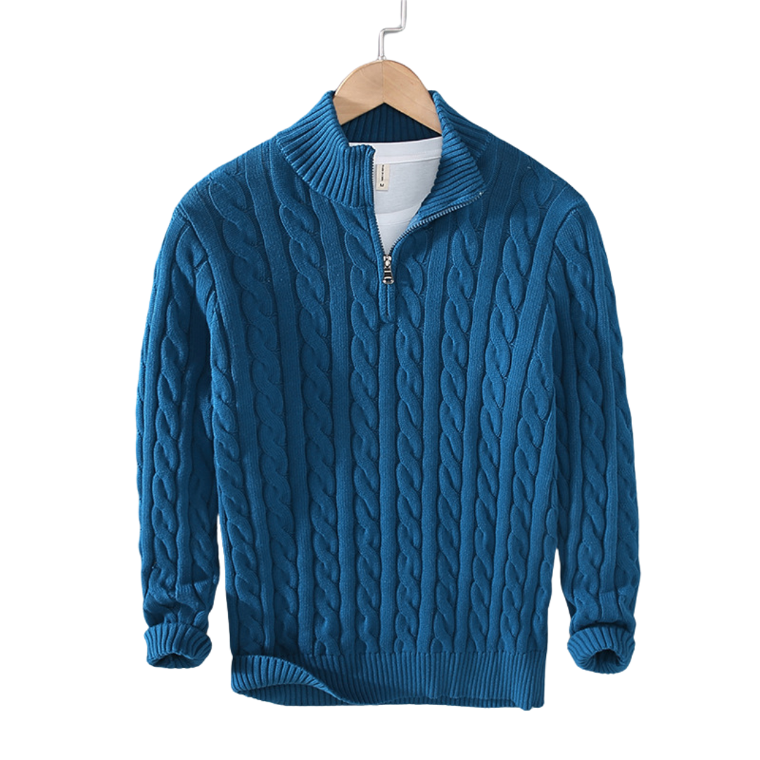 Men's Cable Knit Quarter Zip Sweater – Stand Collar Long Sleeve Casual Wear