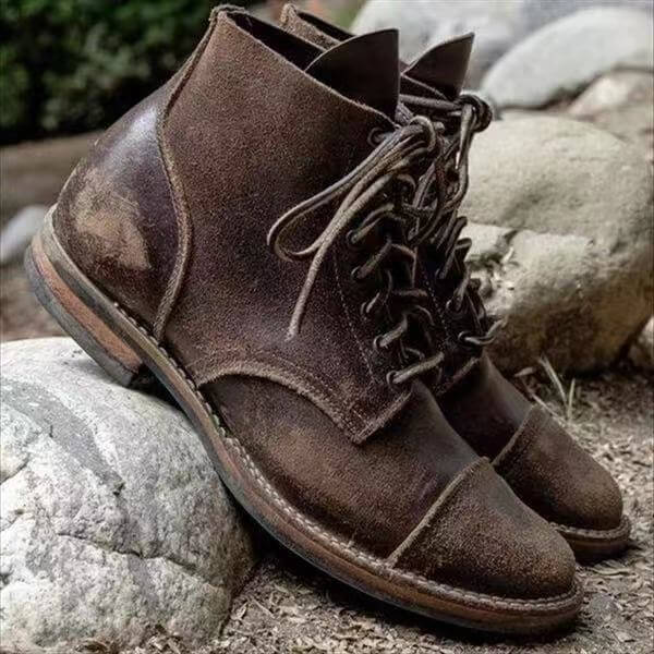 Men's Cap Toe Lace Up Ankle Boots – Low Block Heel Everyday Casual