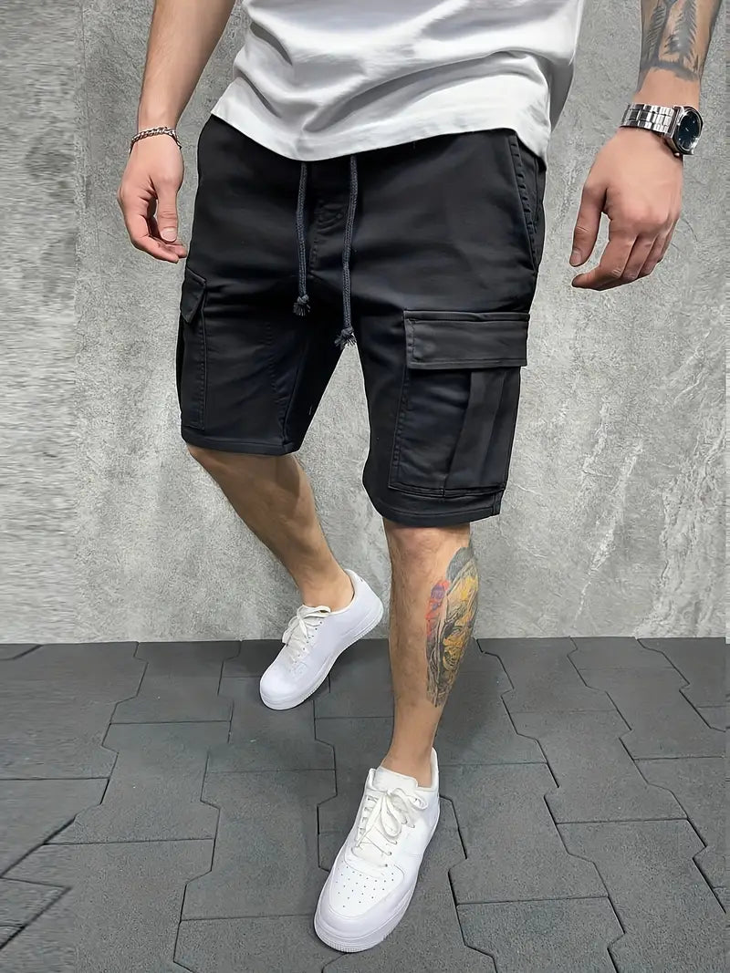 Men's Cargo Shorts – Drawstring Flap Pocket Mid Length Summer Casual