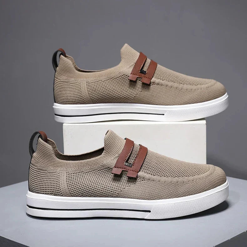 Men's Casual Knit Slip-On Loafers – Strap Detail Low Profile Everyday Shoes
