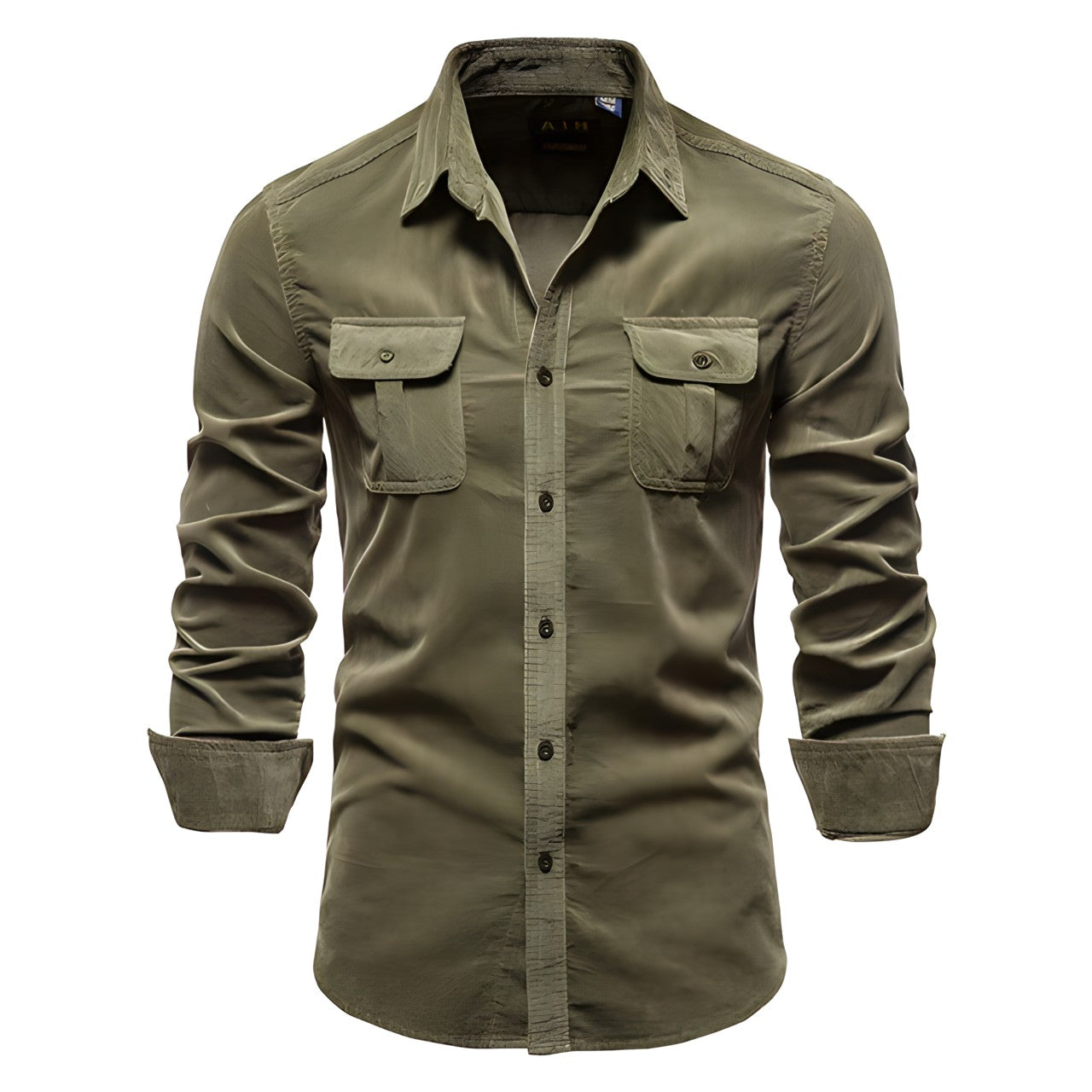 Men's Casual Long Sleeve Shirt – Dual Flap Chest Pocket Button Down Workwear