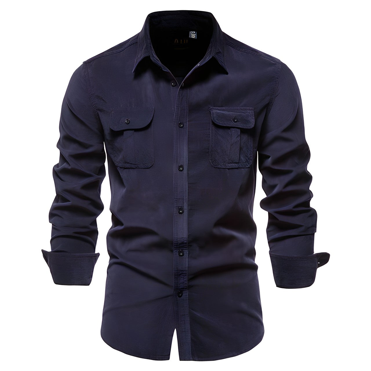 Men's Casual Long Sleeve Shirt – Dual Flap Chest Pocket Button Down Workwear