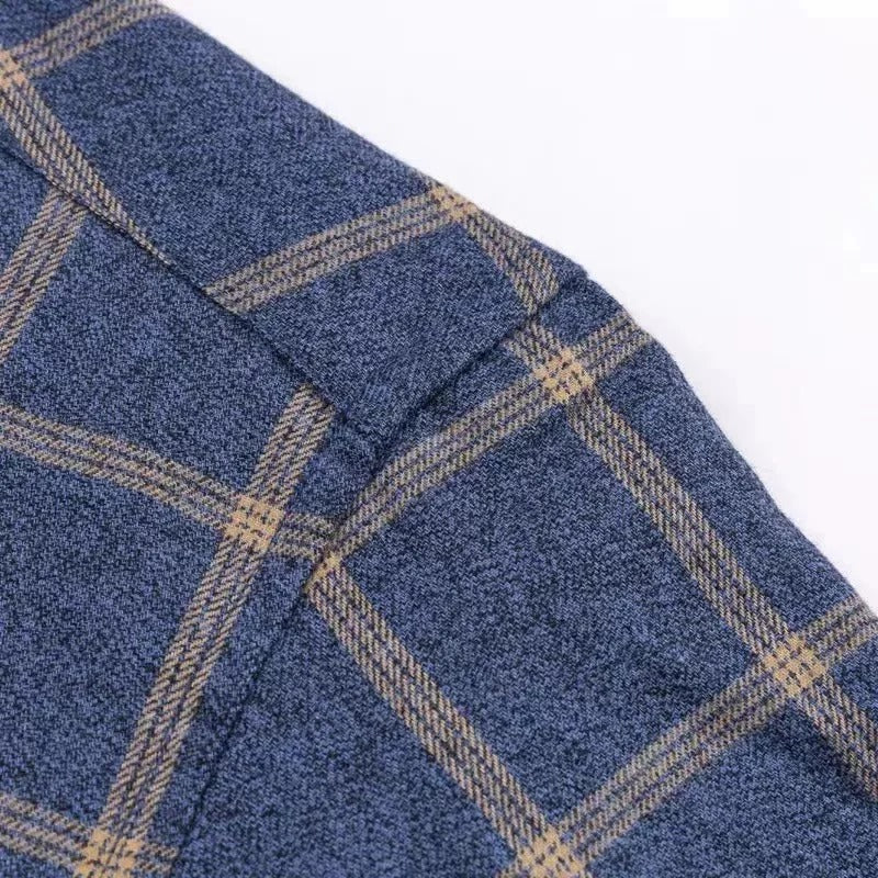 Men's Check Plaid Long Sleeve Shirt – Button Down Collar Chest Pocket Casual