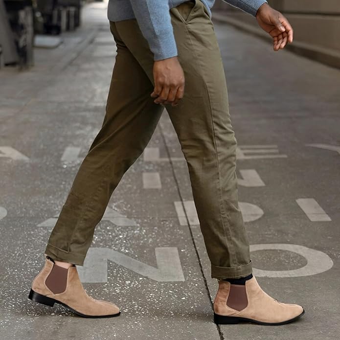 Men's Chelsea Ankle Boots – Slip-On Elastic Panel Low Heel Casual