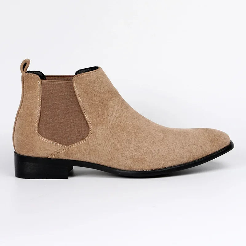 Men's Chelsea Ankle Boots – Slip-On Elastic Panel Low Heel Casual