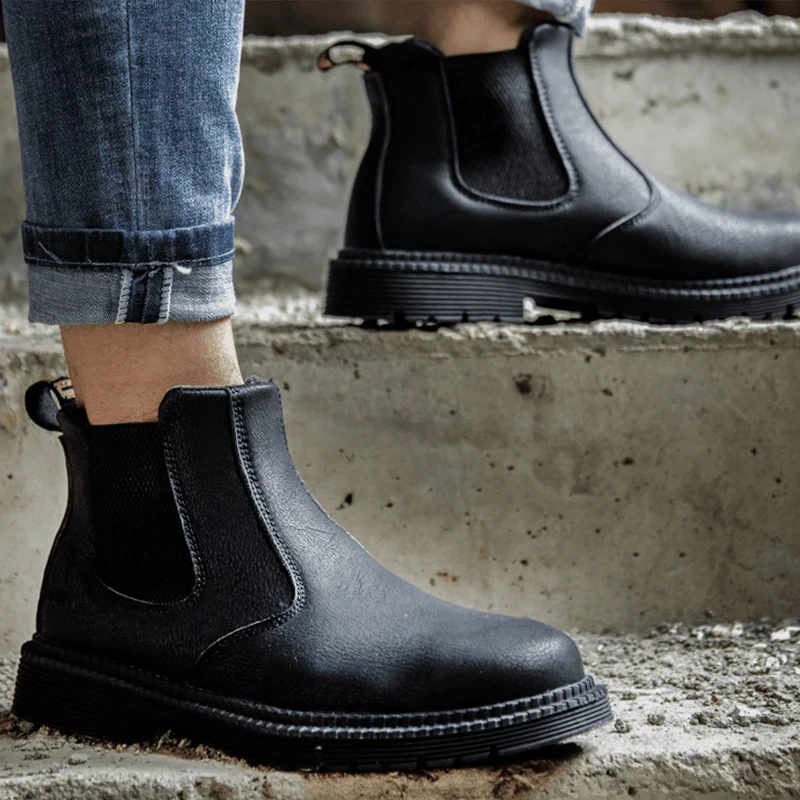 Men's Chelsea Slip On Work Boots – Elastic Side Panel Lug Sole Outdoor