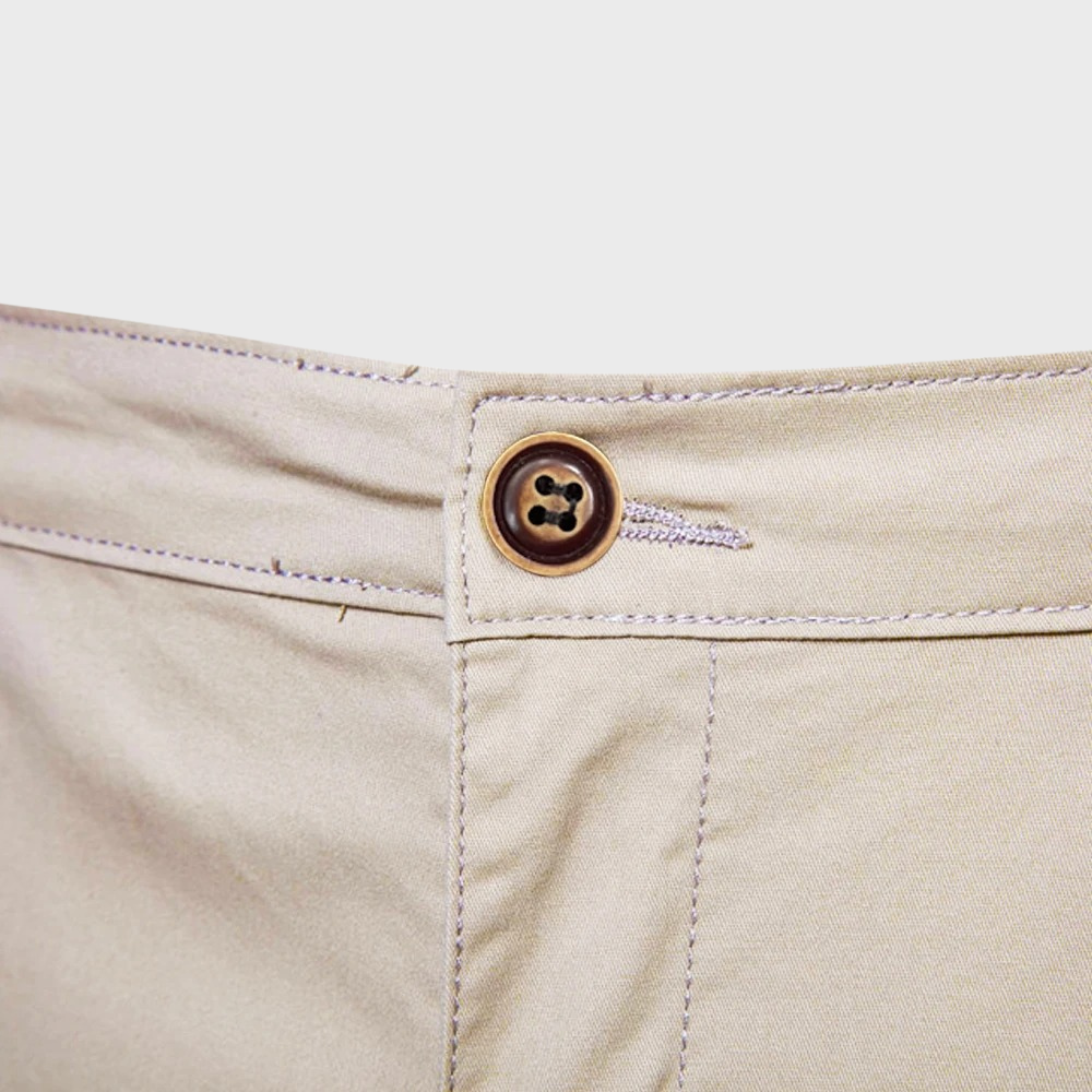 Men's Chino Shorts – Pull On Button Fly Back Pocket Mid Length Casual
