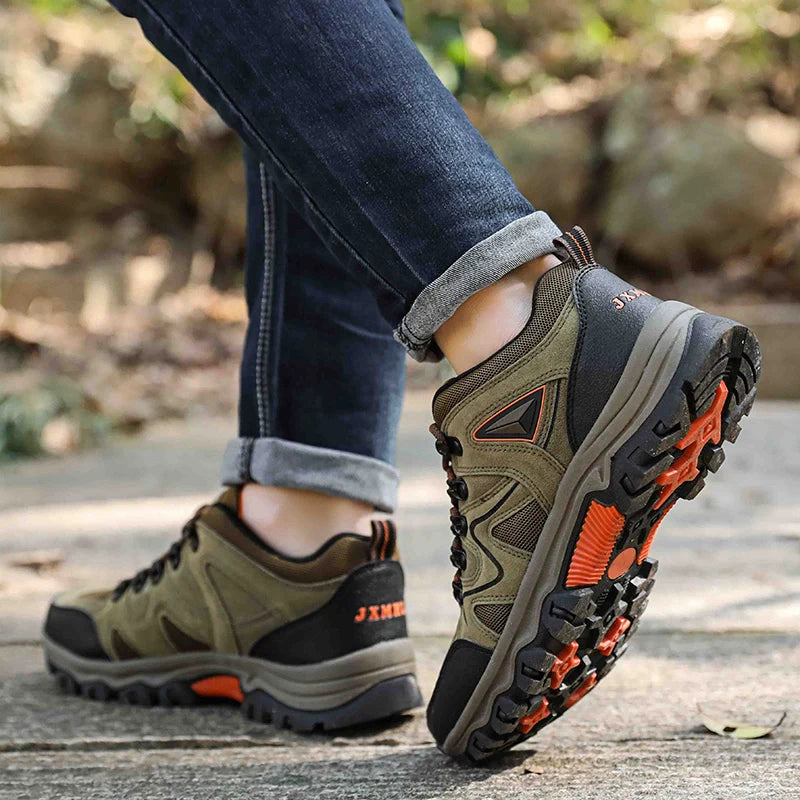 Men's Closed Toe Lace-Up Hiking Shoes – Low Cut Suede Mesh Outdoor Trail